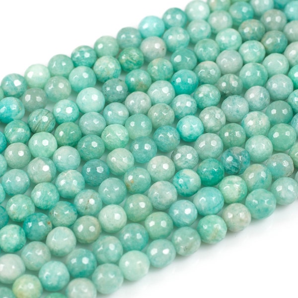 Natural Russian AMAZONITE faceted round sizes.  4mm, 6mm, 8mm, 10mm, 12mm, 14mm- Full 15.5 Inch Strand Gemstone Beads