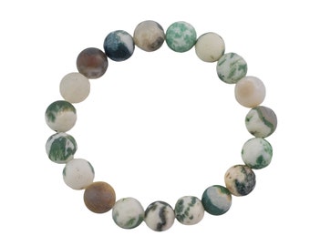 Natural Green Moss Agate Bracelet Matte Round Size 6mm and 8mm- Handmade In USA- approx. 7" Bracelet Crystal Bracelet