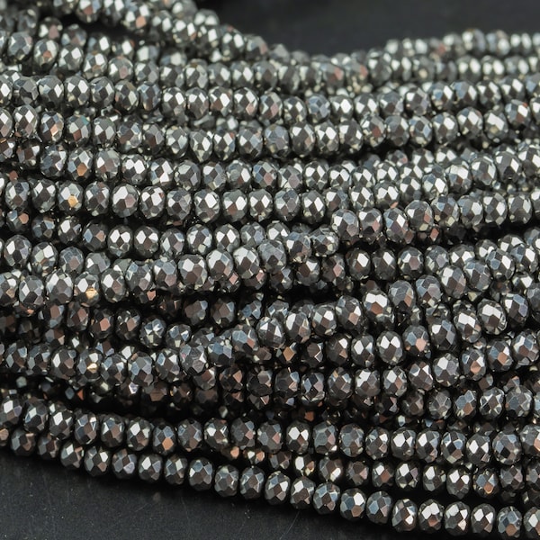 3.5-4mm Crystal Rondelle 1 or 2 or 5 or 10 STRANDS- 13 inch strand- Dark Silver