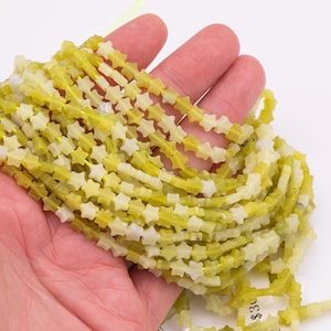 Natural Olive Jade Beads 6mm Star Shaped Real Gemstone 15&quot; Strand Smooth Gemstone Beads