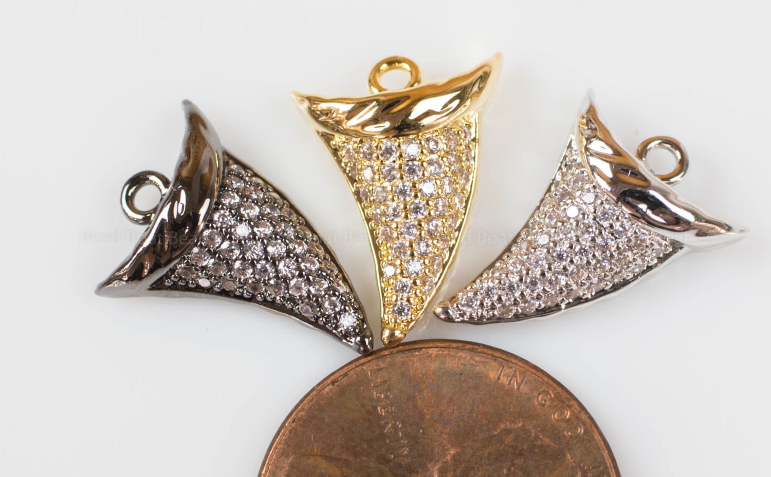 Shark Tooth CZ Gold, Gunmetal, Silver Pave Small Charm