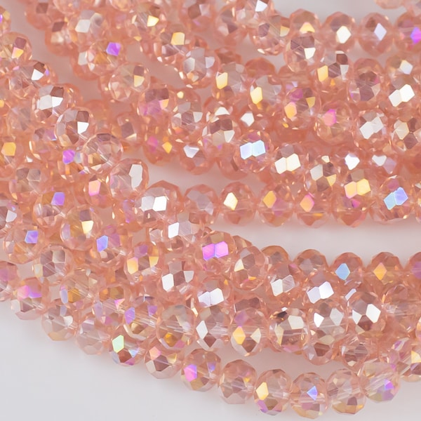 4mm or 6mm or 8mm Crystal Rondelle -2 or 5 or 10 STRANDS- Rose ab