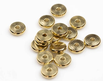 SOLID BRASS Spacers Flat Roundel Beads, 4mm, 6mm, 8mm, 10mm Rondelle Heishi Beads