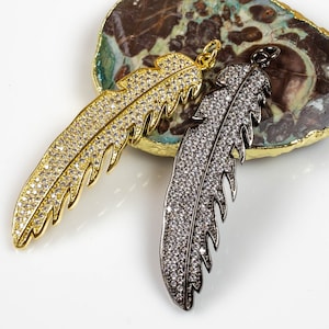 Feather CZ  Pave Large Size High Quality! Colors: Gold, White gold, gunmetal, rose gold.