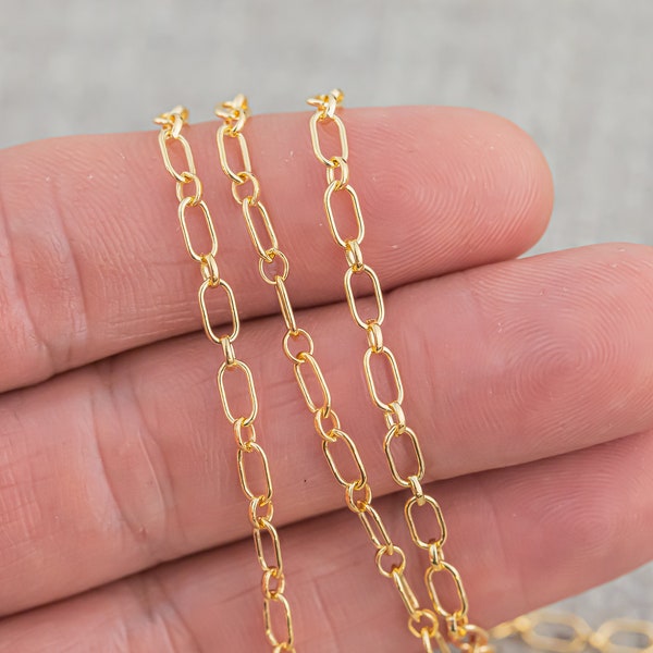 The Big and Small One 14kt Gold Filled 3.2 and 2.8 mm  Chunky Long & Short Chain by the Foot - Bold Thick Permanent Jewelry Chain - USA made