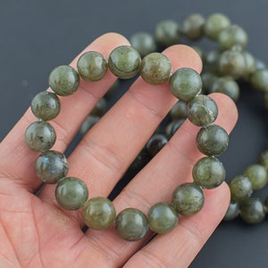 Natural Labradorite Smooth Round Size 10mm and 12mm- Handmade In USA- approx. 7-7.5" Bracelet Crystal Bracelet- LGS