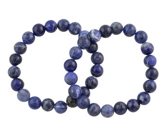 Blue Dumortierite Bracelet Round Size 6mm and 8mm Handmade In USA Natural Gemstone Crystal Bracelets - Handmade Jewelry - approx. 7"