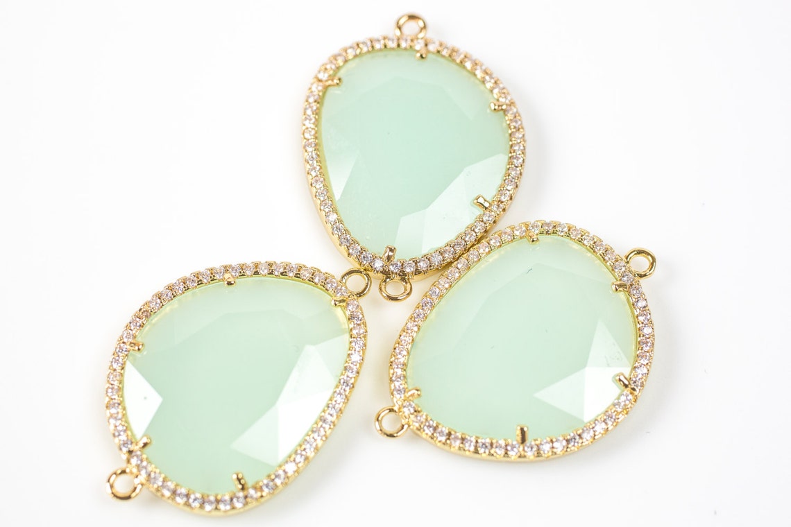24x30mm Irregular Gold Bean Shaped Crystal Bezzeled With CZ- Light Mint ...