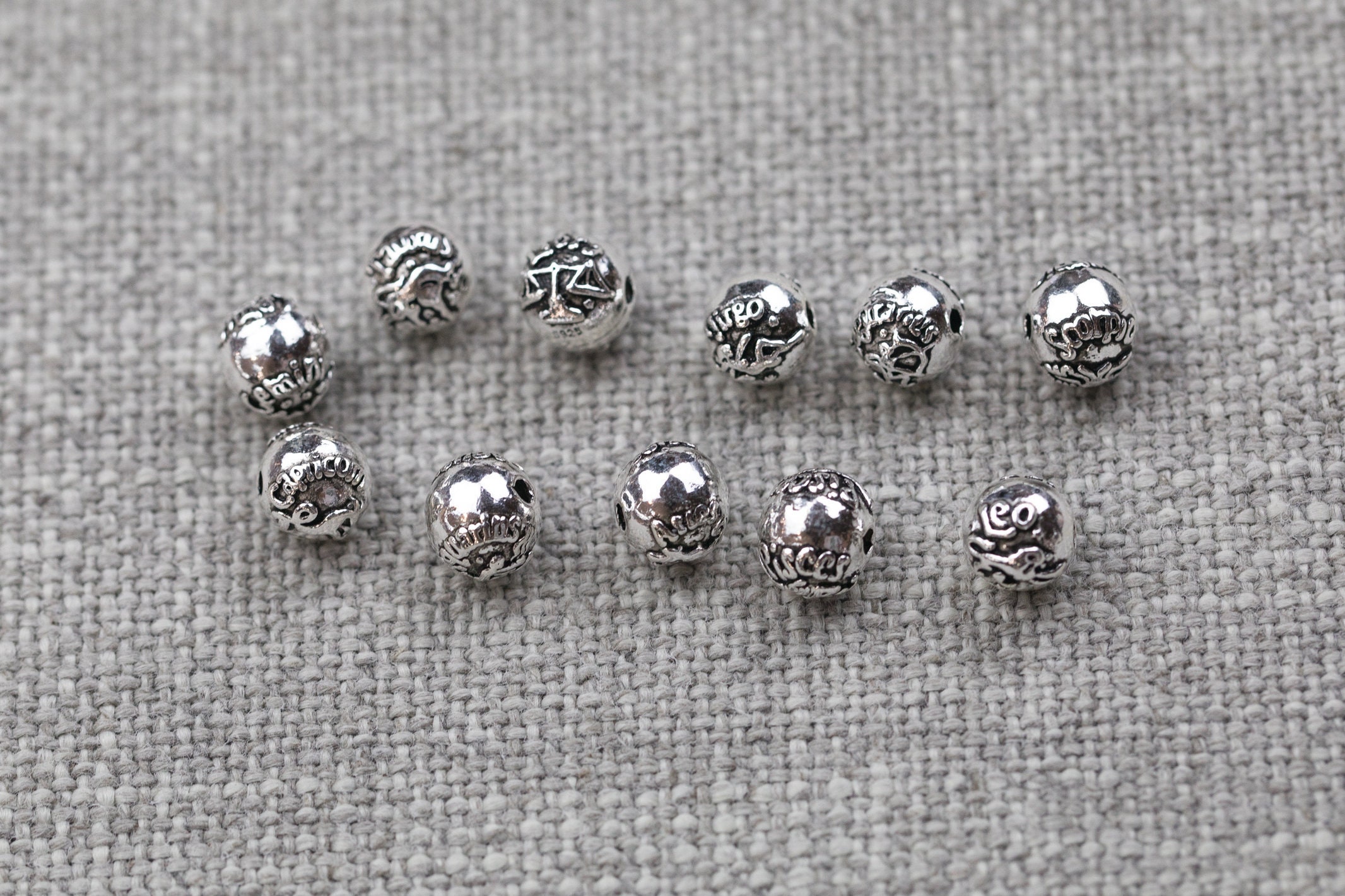 ZODIAC HOROSCOPES Sterling Silver 925 8mm Beads Charms - Horoscope Zo…