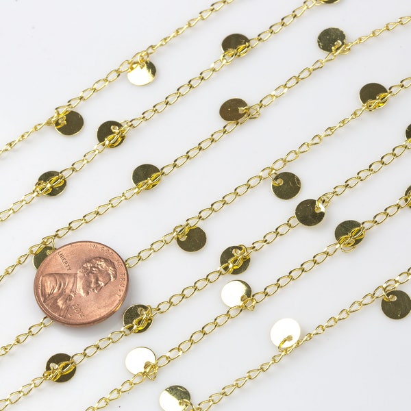 Coin Drop Chain Gold Plated Brass. High Quality Gold Plating!!! By THE YARD / 3 feet