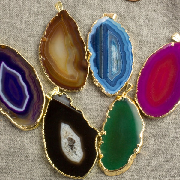 A-QUALITY Extra-polished Agate Slices Wrapped in Gold!