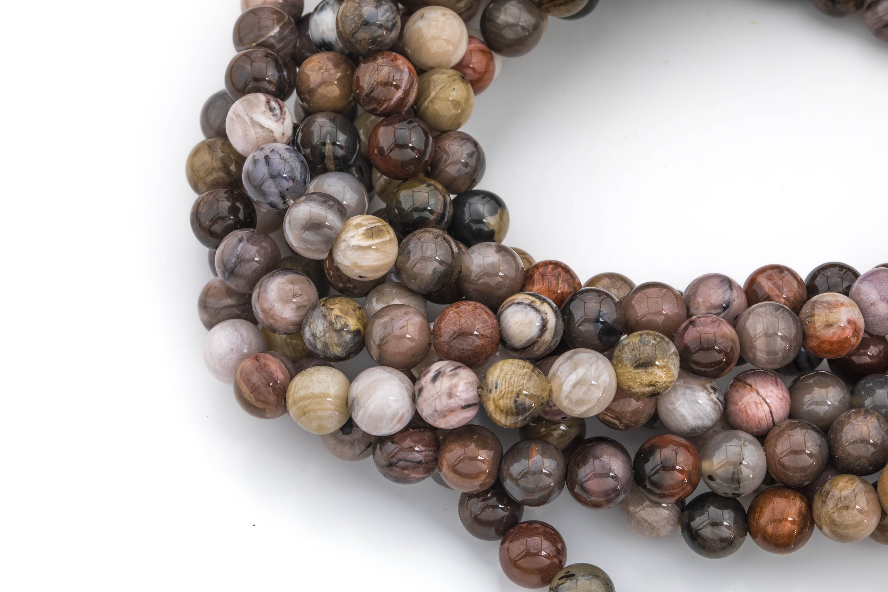 Petrified Wood Bead Bracelet with Silver Spacers - 10mm