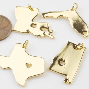 State Charms- Texas Louisiana Florida Alabama Charms- Medium Size 25mm - Gold and Gunmetal- 2 Pieces per Order