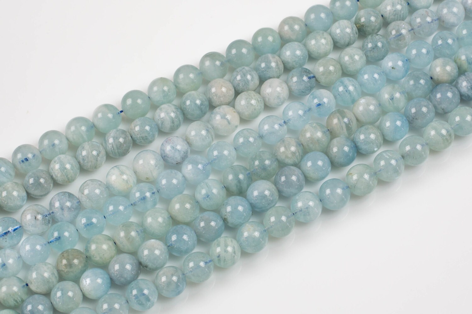 Bracciale In Acquamarina Naturale Non Trattata - Perle Sfaccettate Tonde 29.50 Carati - JaipurJewels