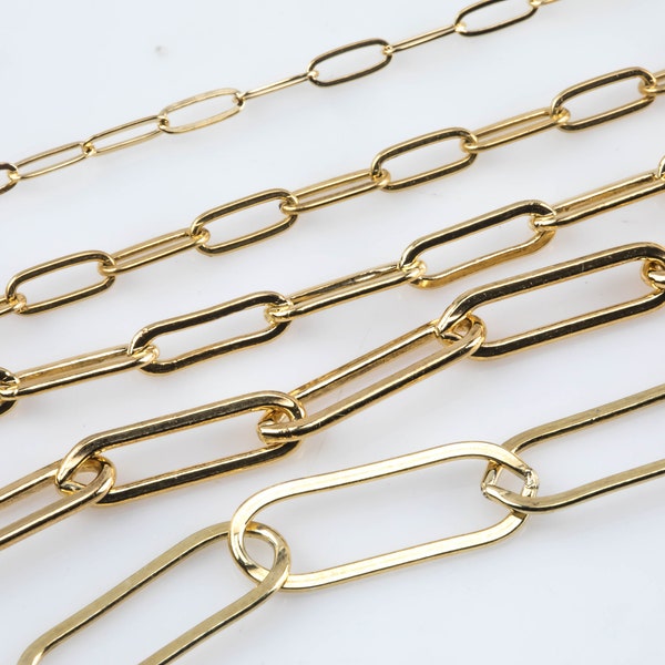 Made in USA Gold Filled Paperclip Chain Super - USA Made, Elongated Oval Chain, Multiple Sizes, Wholesale Low Price, By foot