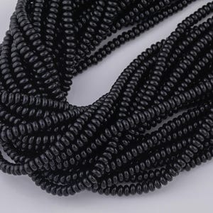Svart kristall - Hög kvalitet i rundel, 6 mm, 8 mm - Full 15,5 tums sträng - 15,5 tums sträng släta kristallpärlor