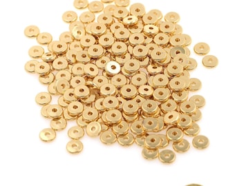 Gold PVD Plated Spacers 100pcs Flat Disc Roundel Spacer Heishi Beads Tarnish Resistant Made in USA