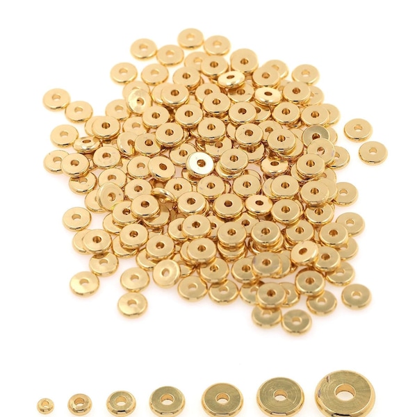 Gold pvd Plated Spacers 100pcs Flat Disc Roundel Spacer Heishi Beads Tarnish Resistant Made in USA