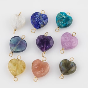 USA Gold Filled Permanent Jewelry Faceted Gemstone Heart Connector or Charm- 1420 Gold Filled or 925 Sterling Silver- 12mm