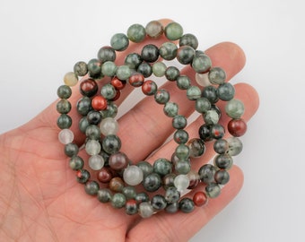 Natural Blood Stone Bracelet Smooth Round Size 6mm and 8mm- Handmade In USA- approx. 7" Bracelet Crystal Bracelet