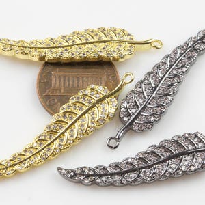 Feather CZ  Pave Large Size High Quality! Colors: Gold, White gold, gunmetal, rose gold.