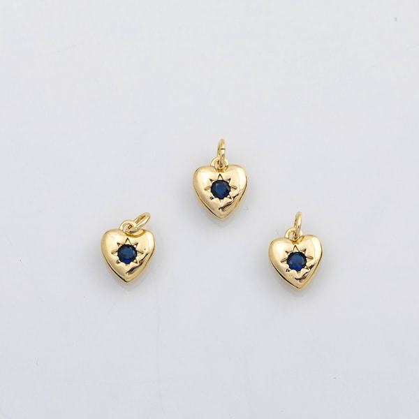 18K Gold pvd Blue Heart charm - Tarnish Resistant