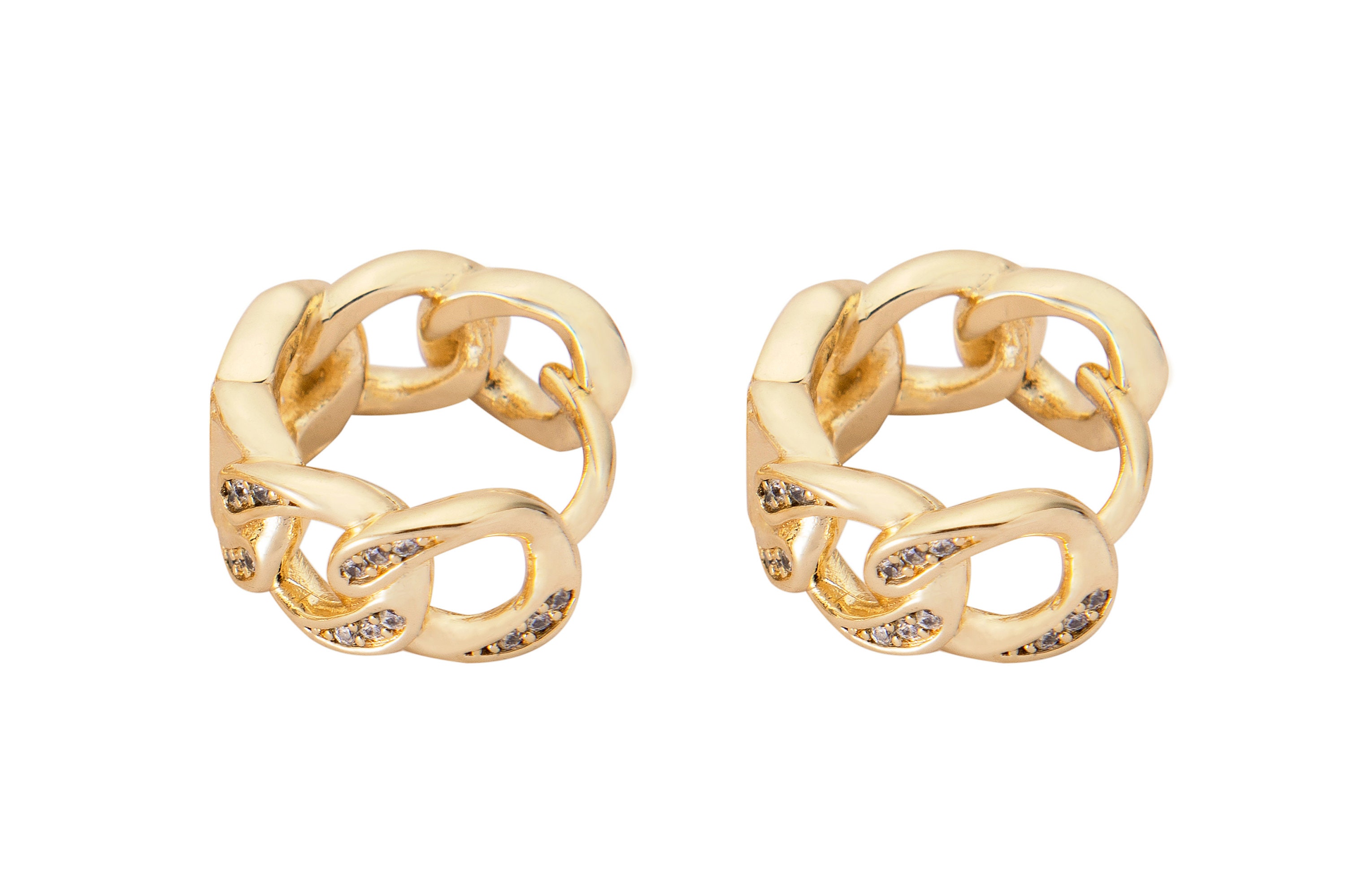 1 Pair Chunky CZ Gold Link Hoops Small Gold Large Chain Hoop Etsy