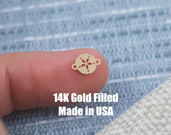 Sand Dollar Simple Jewelry Connector or Charm - Intricate Detail - 14kt gold filled or Sterling Silver - Made in the USA - Custom