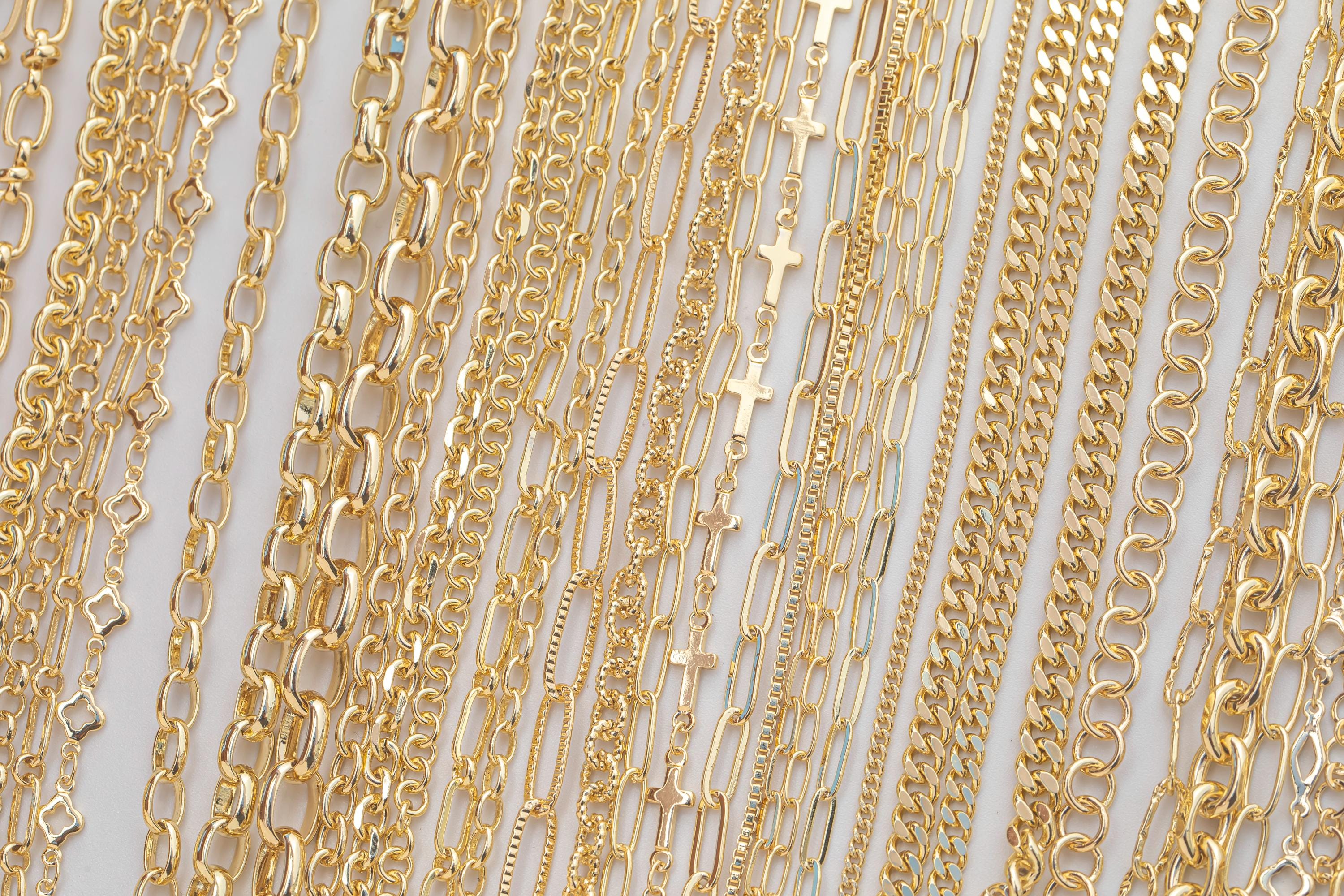 14k Gold pvd Plated Paperclip and Oval Chain Large Assortment - Tarnish Resistant Popular Style - Sold by the yard