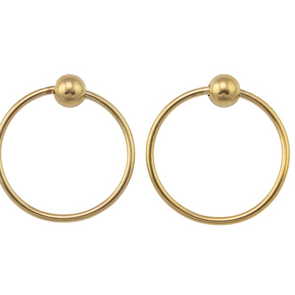 1 pair Gold Filled Ball Hoop Earrings - 14/20 Gold Filled- USA Product- 12mm with 3mm bead - Round Earwire