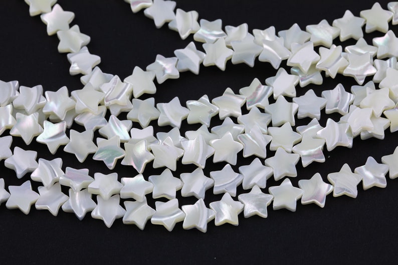 Perles en nacre blanche irisée en nacre, étoiles, 6 mm à 12 mm, rang 15,5 po. image 3