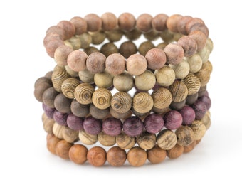 8mm Stackable Matte Finished Wood Bracelets - Handmade- On Strong Cloth Elastics- WHOLESALE 6 Bracelets per order - 8mm 7-7.5"