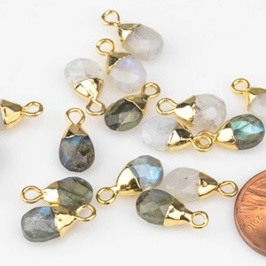 Drops Small Petite Cute Drops Briolette Teardrop Charms / Pendants ~6x13mm - Labradorite And Moonstone