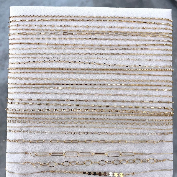 Gold Filled Chain by the Foot, - USA Made -Beaded Chain, Satellite Chain, Bar chain, Cable chain, Perfect For Permanent Jewelry- Made in USA