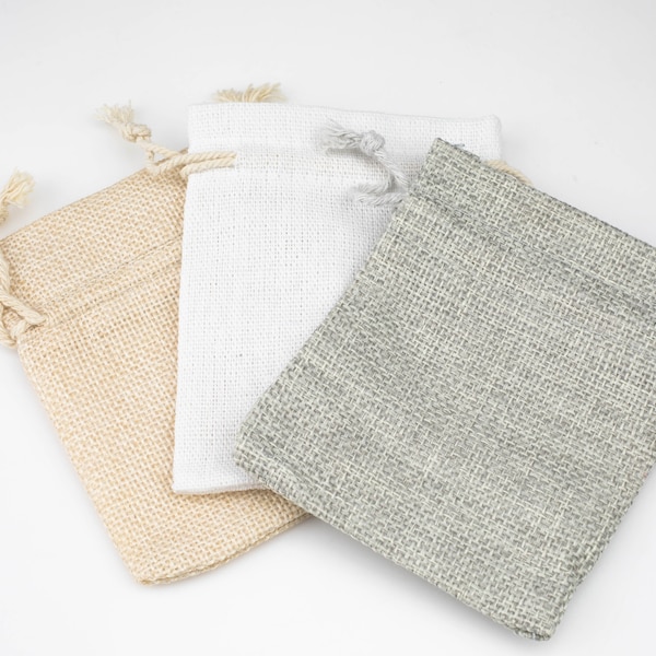 Burlap Gift Bags- 3 Sizes- High Quality- 3 colors White Gray Burlap