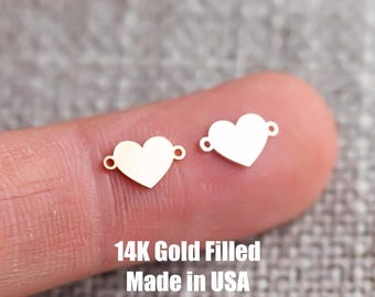 Gold Filled Heart Connector - sterling silver or gold filled- permanent jewelry word connectors- charm, pendant, 6 mm tall