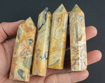 1 Pc Natural Mexican Crazy Laced Agate Obelisk Tower Point wand healing crystal