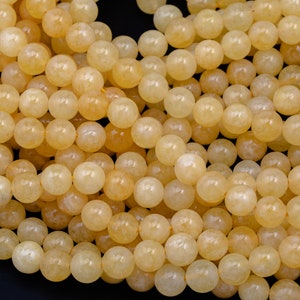 Yellow Jade Smooth Round Beads 6mm 8mm 10mm - Single or Bulk - 15.5&quot; AAA Quality