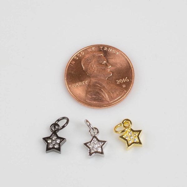 Tiny cute Star CZ Gold, Gunmetal, Silver Pave Small Charm