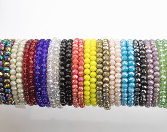 6mm Stackable Crystal Elastic Bracelets - Handmade with High Quality Elastlic - WHOLESALE - 7.5"