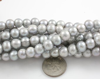 Natural 10-11mm Large Hole Freshwater Gray Pearl, 8 Inch Strand AAA Quality AAA Quality Gemstone Beads