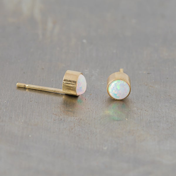Opal Stud Gold Filled Earring- Gold Filled Stud Earring, 14k Gold Filled, Made in USA, Tiny Gold Earring- 2 pcs