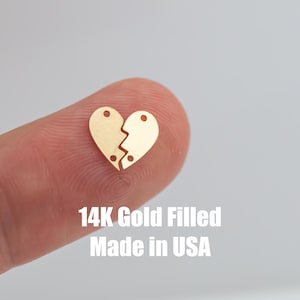 Dije conector de corazón para mejores amigas (1 juego) Conector - Plata de ley chapada en oro de 14 quilates - Conectores - Suministro de joyería permanente