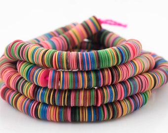 Multi Vinyl - African vulcanite vinyl disc beads- Heishi Shaped 3mm, 4mm, 8mm, Full Strands. 35 inch Strand