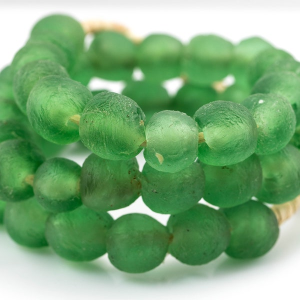 Recycled Glass Beads African Glass Beads - approx 14mm Light Green Beads - African Sea Glass - Made in Ghana