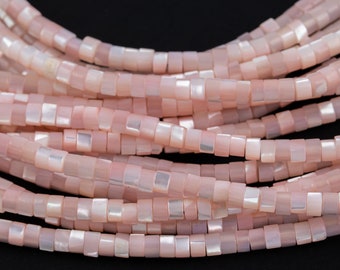 Perles Heishi en nacre pêche de 4 mm, perles de coquillage de 15,5 pouces