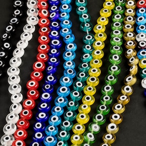 Evil Eye Beads Flat Glass Crystal 6mm 8mm All Colors Available Turkish Eye 15-16 image 1