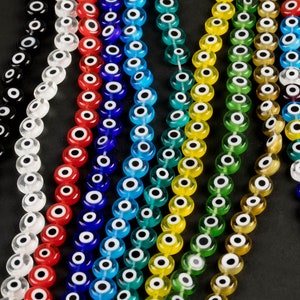 Evil Eye Beads Flat Glass Crystal 6mm 8mm All Colors Available Turkish Eye 15-16 image 1