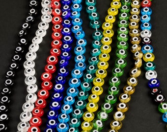 Cuentas de ojo turco planas de cristal de 6 mm y 8 mm. Todos los colores disponibles. Ojo turco de 15-16 pulgadas.