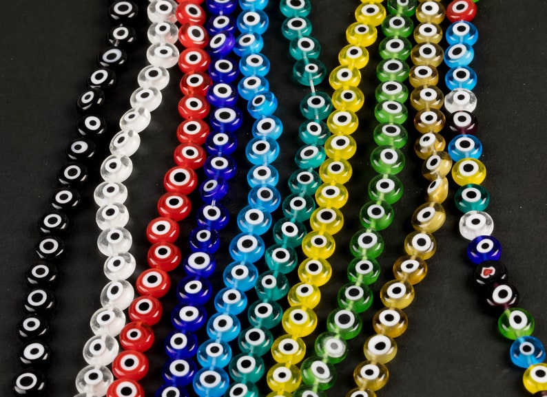 Evil Eye Beads Flat Glass Crystal 6mm 8mm All Colors Available Turkish Eye 15-16 image 1